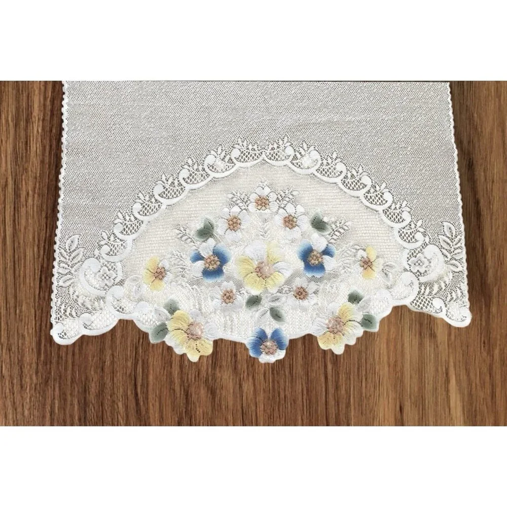 5 Piece Lace Curtain Set‎ White Floral Flower Colorful Cottagecore Country Chic